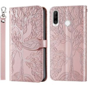 For Huawei P30 Lite Life of Tree Embossing Pattern Horizontal Flip Leather Case with Holder & Card Slot & Wallet & Photo Frame & Lanyard(Rose Gold)