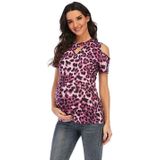Luipaard textuur print korte mouwen T-shirt plus size zwangere vrouwen (kleur: paars maat: s)