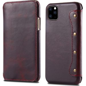 Voor iPhone 11 Pro Denior Oil Wax Toplaag Koeienhuid Simple Flip Leather Case (Donkerrood)