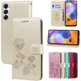 Voor Samsung Galaxy A14 4G / 5G Rose Embossed Flip PU lederen telefoonhoes