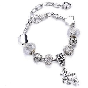 2 PCS Crystal Unicorn Bracelet DIY Handmade Jewelry Female Child Snake Bone Bracelet Length:16cm(SL161 White)