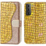 Voor Samsung Galaxy S23 5G Laser Glitter Poeder Krokodil Textuur Lederen Telefoon Case (Goud)