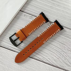 For OPPO Watch 41mm Fish Bone Hand Suture Leather Replacement Strap Watchband(Brown)