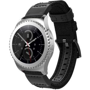 Canvas and Leather Wrist Strap Watch Band for Samsung Gear S2/Galaxy Active 42mm  Wrist Strap Size:135+96mm(Black)