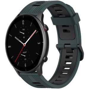 Voor Amazfit GTR 2E 22 mm verticaal patroon tweekleurige siliconen horlogeband (olijfgroen + zwart)
