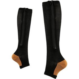 Sportsdruk sokken gecomprimeerde rits sokken  maat: S / M (Bronze zwart)