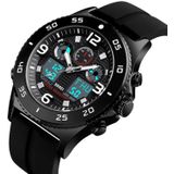 SKMEI 1538 Multi-Function Time Large Dial Steel Belt Men  Casual Sports Electronic Watch(Black-Silicone Belt)