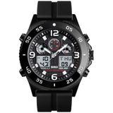 SKMEI 1538 Multi-Function Time Large Dial Steel Belt Men  Casual Sports Electronic Watch(Black-Silicone Belt)