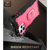 PC + Rubber 3-layers Shockproof Protective Case with Rotating Holder For iPhone 12 Pro Max(Black + Rose Red)