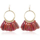 Tassel Earrings for Women Ethnic Big Drop Earrings Bohemia Fashion Jewelry Trendy Cotton Rope Fringe Long Dangle Earrings(Red color)