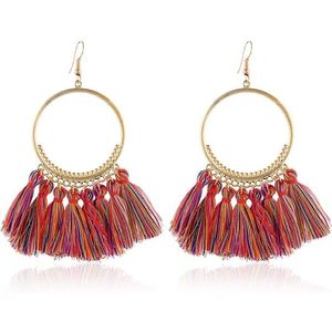 Tassel Earrings for Women Ethnic Big Drop Earrings Bohemia Fashion Jewelry Trendy Cotton Rope Fringe Long Dangle Earrings(Red color)