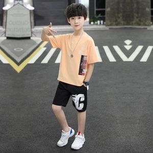 Two-piece Summer Childrens Loose Short-sleeved Casual Pants (Color:Orange Size:170)