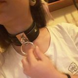 European and American Harajuku PU Leather Silver Single Ring Collar Wide Street-Snap Nightclub O-shaped Choker Necklace(Black)