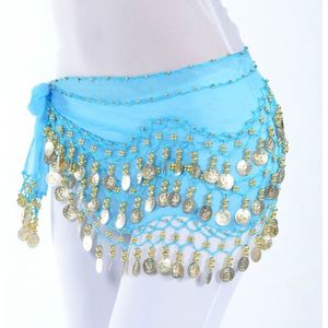 Lady Belly Dance Hip Scarf Accessories 3-Row Belt Skirt Bellydance Waist Chain Wrap Adult Dance Wear(Blue)