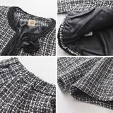 2 in 1 Spring and Autumn Girls Plaid Long Sleeve Jacket + Shorts Set (Color:Black Size:100CM)