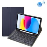 Voor iPad 10th Gen 10.9 2022 YA10B Lamsvacht Textuur Bluetooth Toetsenbord Lederen Tablet Case met Pen Slot (Donkerblauw)