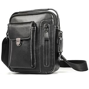 6029 Multifunctional Fashion Top-grain Leather Messenger Bag Casual Men Shoulder Bag (Black)