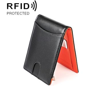 9606 Cowhide Leather Anti-magnetic RFID Multiple Card Slots Wallet for Men  with Zipper Bag(Black)