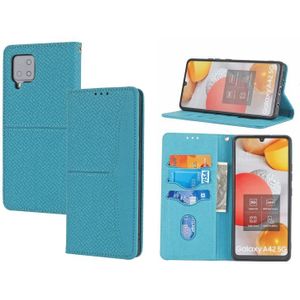 For Samsung Galaxy M32 Woven Texture Stitching Magnetic Horizontal Flip PU Leather Case with Holder & Card Slots & Wallet & Lanyard(Blue)