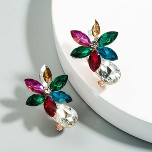 2 Pairs Color Diamond Ear Clip Personality Simple Ice Flower Earrings Girl Heart Sweet Earrings(Color)