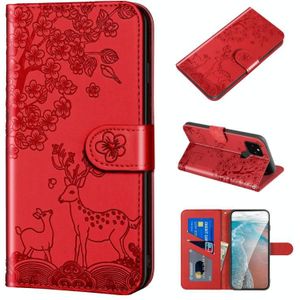 For Google Pixel 5 Sika Deer Embossing Pattern Horizontal Flip PU Leather Case with Holder & Card Slot & Wallet & Photo Frame(Red)