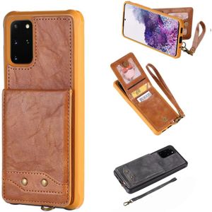 For Galaxy S20+ Vertical Flip Shockproof Leather Protective Case with Short Rope  Support Card Slots & Bracket & Photo Holder & Wallet Function(Brown)