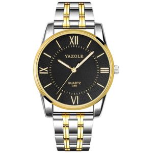 YAZOLE 348 Men Fashion Business Steel Strap Band Quartz Wrist Watch  Luminous Points (Black)