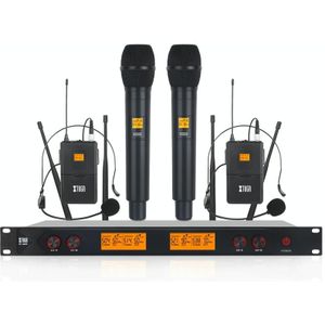 XTUGA A400-HB Professioneel 4-kanaals UHF draadloos microfoonsysteem met 2 handheld- en 2 headset-microfoons (UK-stekker)