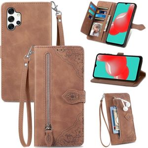 For  Samsung Galaxy A32 5G Embossed Flower Shockproof Leather Phone Case(Brown)