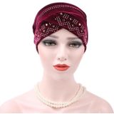 Pleuche Rhinestone Turban Hat Stacking Hat  Size:Adjustable(Dark Brown)