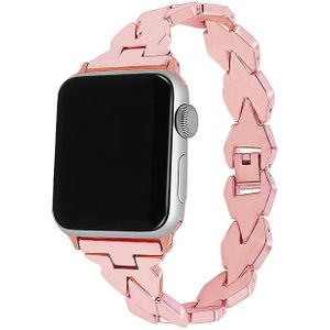 For Apple Watch Series 5 & 4 44mm / 3 & 2 & 1 42mm Diamond Stainless Steel Watch Band Strap(Rose Gold)
