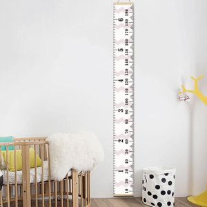 Wooden Wall Hanging Kids Growth Chart Height Measure Ruler Wall Sticker for Kids Room Home Decoration(Pink Wave)