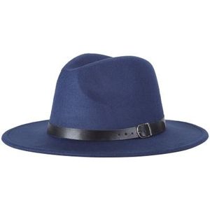 Men Fedoras Women Jazz Hat Black Woolen Blend Cap Outdoor Casual Hat(Blue)