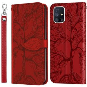 For Samsung Galaxy A51 Life of Tree Embossing Pattern Horizontal Flip Leather Case with Holder & Card Slot & Wallet & Photo Frame & Lanyard(Red)