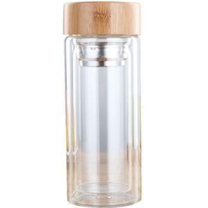 Glass Water Tea Bottles with Infuser Bamboo Lid Double Wall Brief Portable Outdoor Bottle 350ML