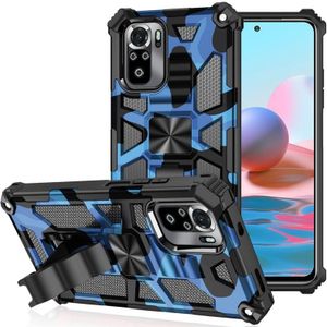 For Xiaomi Redmi Note 10 Pro Camouflage Armor Shockproof TPU + PC Magnetic Protective Case with Holder(Dark Blue)