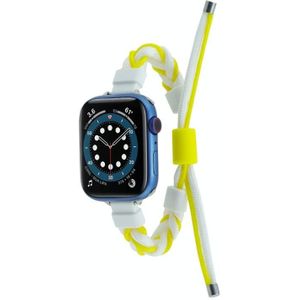 Siliconen bonen gevlochten koord nylon horlogeband voor Apple Watch SE 2023 44 mm (wit geel)