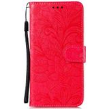 For Motorola Moto E (2020) / Moto E7 Lace Flower Horizontal Flip Leather Case with Holder & Card Slots & Wallet & Photo Frame(Red)