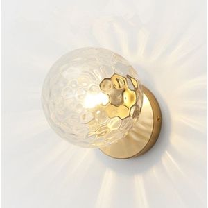 Modern Glass Ball Led Wall Lamp Bedroom Mirror Light Fixtures Indoor Bedside Lamp  Light Source:12W LED Three Colors Dimming(Copper+15cm Water Glass Shade)