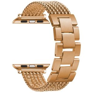 Zes-kettingen Three-Beads Steel Vervanging Strap Horlogeband voor Apple Watch Series 6 & SE & 5 & 4 40 MM / 3 & 2 & 1 38mm (ROSE GOUD)