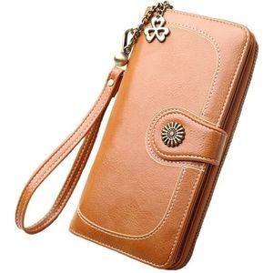 Vintage Button Phone Purses Women Wallets Female Purse Leather Brand Retro Ladies Long Zipper Woman Wallet Card Clutch(Long brown)