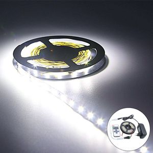 YWXLight Dimmable Light Strip Kit  5m LED Ribbon  Non-Waterproof For Indoor  11key Remote Control  LED Strip Lamp 300led EU Plug (Cold White)