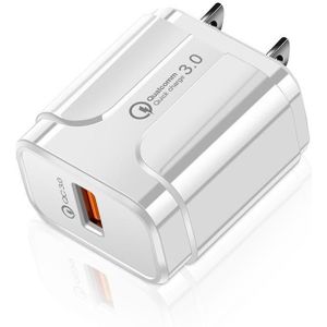 Portable QC3.0 18W USB Port Universal Quick Charging Charger  US Plug(White)