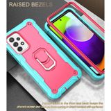 For Samsung Galaxy A52 5G / 4G PC + Rubber 3-layers Shockproof Protective Case with Rotating Holder(Mint Green + Rose Red)