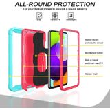 For Samsung Galaxy A52 5G / 4G PC + Rubber 3-layers Shockproof Protective Case with Rotating Holder(Mint Green + Rose Red)