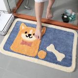 Cartoon Flocking Carpet Home Bathroom Non-slip Absorbent Pad  Size:45×65 cm(Corgi)