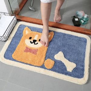 Cartoon Flocking Carpet Home Bathroom Non-slip Absorbent Pad  Size:45×65 cm(Corgi)