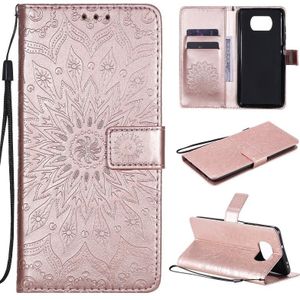 For Xiaomi Poco X3 NFC Pressed Printing Sunflower Pattern Horizontal Flip PU Leather Case with Holder & Card Slots & Wallet & Lanyard(Rose Gold)