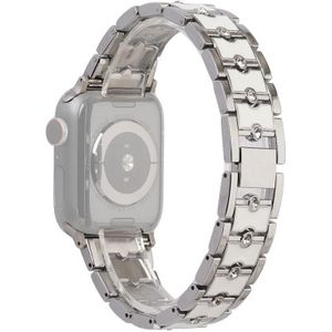 Big Diamond Three-Bead Staal Strap Horlogeband voor Apple Watch Series 7 41mm / 6 & SE & 5 & 4 40mm / 3 & 2 & 1 38mm (Silver + White)