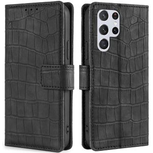 Voor Samsung Galaxy S22 Ultra 5G Skin Feel Crocodile Texture Magnetische Sluiting Horizontale Flip PU Case met Houder & Card Slots & Portemonnee (Zwart)